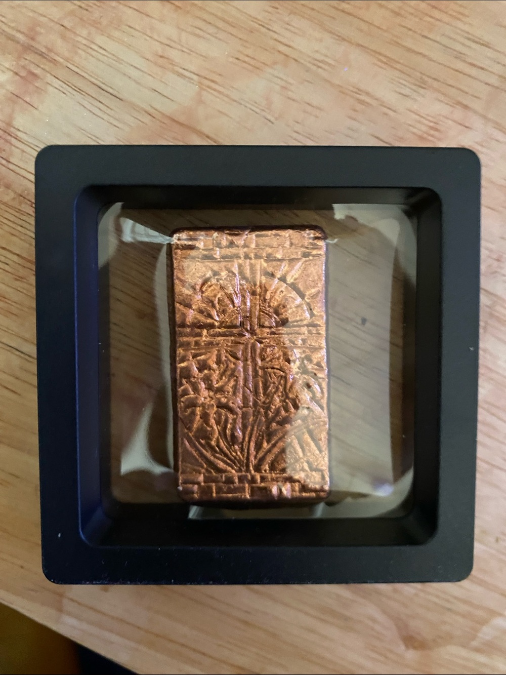 Embossed hand poured copper cross mini bar in case